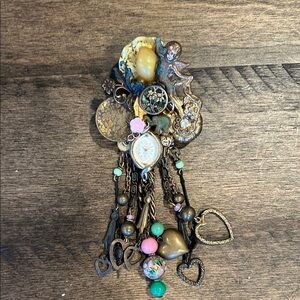Vintage Style Brooch/Bolo Necklace with Charms